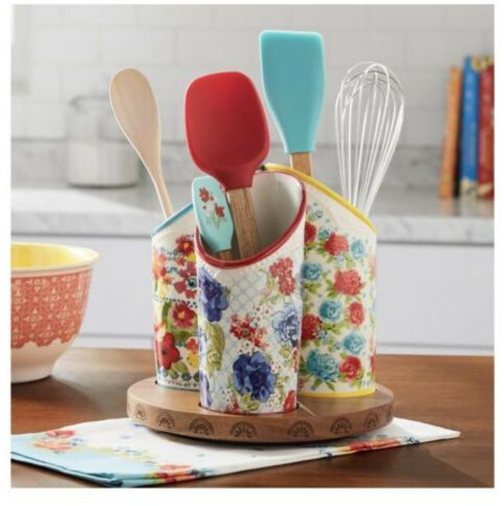 🌺♥️ New Pioneer Woman  Floral Medley 3-Compartment Utensil Holder - Picture 3 of 6